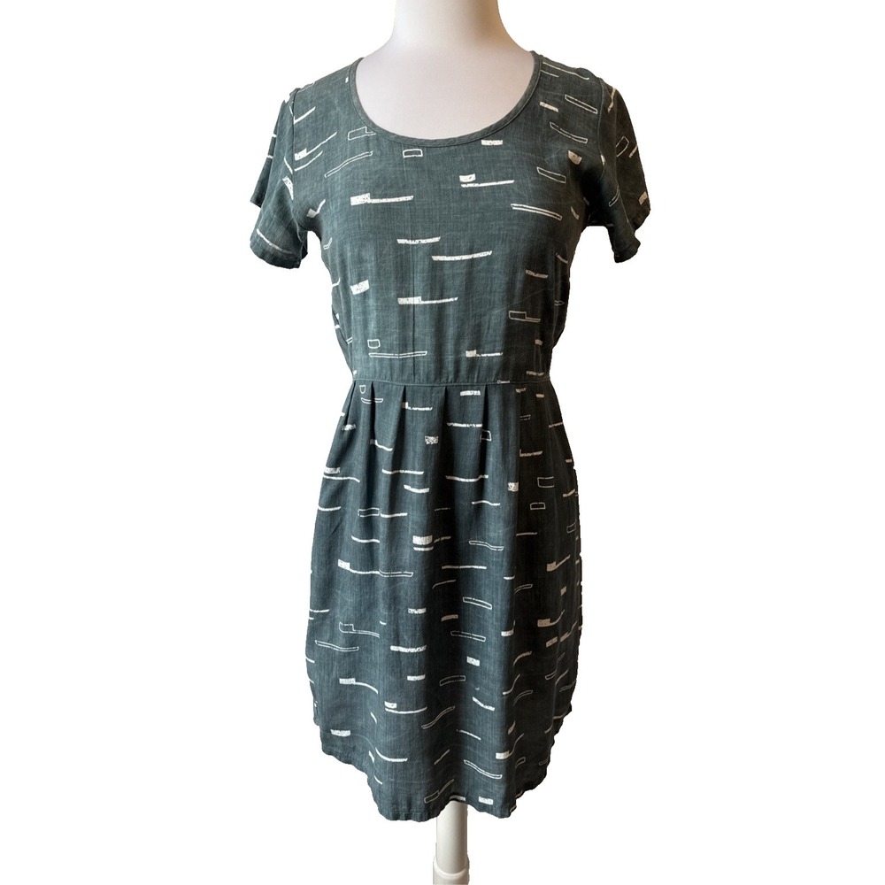 Make It Good MIG Tencel Green Dress Short Sleeve Pleated Abstract Geometric XS